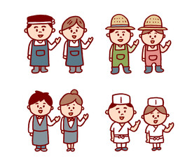 制服を着たいろんな職業のかわいい人々
