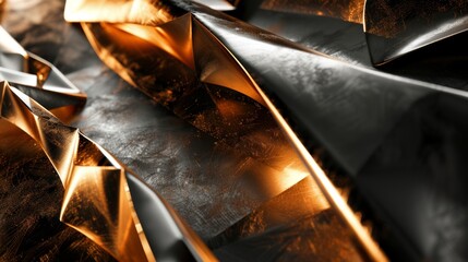 Fototapeta premium Gleaming metallic accents on a sophisticated black luxurious background, creating an aura of elegance, raw style, high contrast