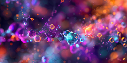 Vibrant Abstract Molecular Network in Multicolor
Dynamic Chemical Structure with Neon Highlights
Abstract Science Visualization with Glowing Particles