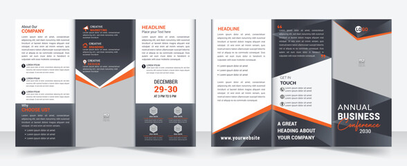 Business development conference trifold brochure template design, Business trifold Brochure, Tri fold brochure design. A4 abstract business trifold brochure template design