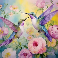 hummingbirds and flowers