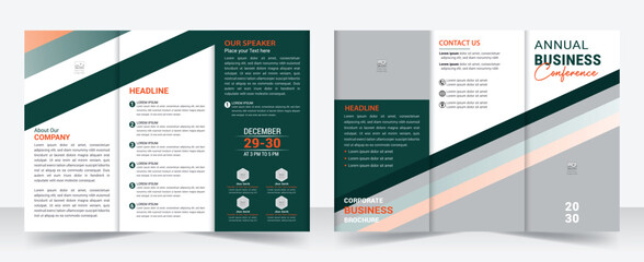 Business development conference trifold brochure template design, Business trifold Brochure, Tri fold brochure design. A4 abstract business trifold brochure template design