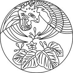 線画円形花札　師走　桐　鳳凰　12月　桐に鳳凰