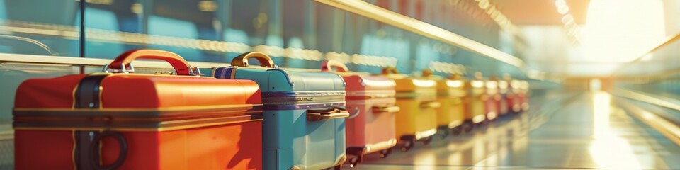 Obraz premium Suitcase on Airport Banner with Copy Space Area Representing Vacation and Holiday Travel Concepts. AI-Generated, Summer and Winter Holidays, New Year Vacation, Retirement Lifestyle, Travel, Consumptio