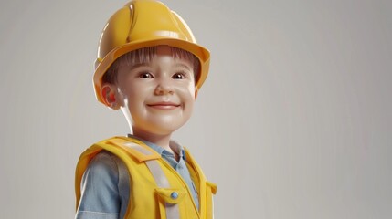 A boy in primary school smiles in an engineer's hat.