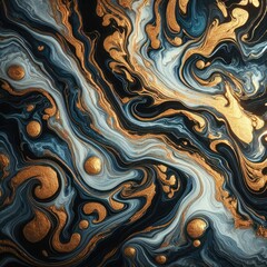 Fototapeta premium an abstract design that captures the essence of fluidity and luxury, incorporating swirling patterns of deep blues and gold, reminiscent of marbled textures or liquid metal flowing through stone