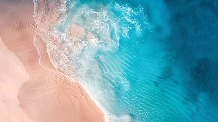 Aerial View of a Turquoise Ocean Meeting a Sandy Beach