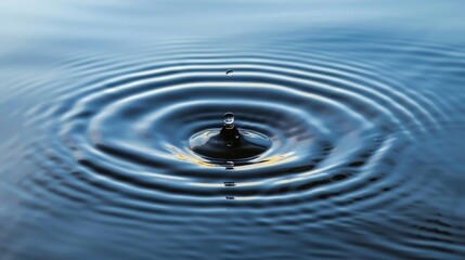 Stone dropping into tranquil pond generating mesmerizing water ripples and droplet