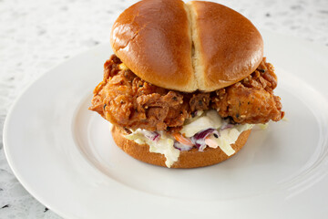A view of a chicken sandwich.