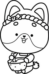 a vector of a cute dog mixing dough in black and white coloring