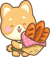 a vector of a cute dog with loaf of breads