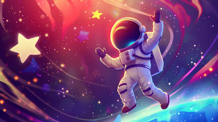 Naklejka premium An astronaut surrounded by a space environment.