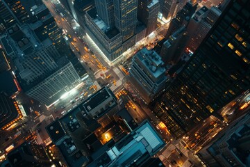 Obraz premium Aerial view of a bustling cityscape featuring iconic landmarks under a clear sky