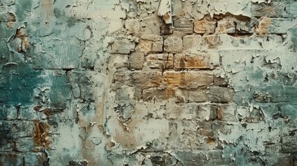 Old brick wall covered in plaster mildew stains