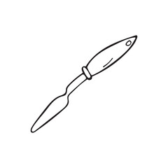 Doodle-style illustration of an artist's acrylic painting scraper on a white background.