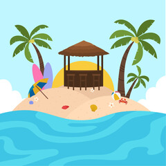 Obraz premium summer-fun-island-colorful-in-flat-illustration