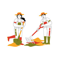 happy couple farming and garden vector illustration