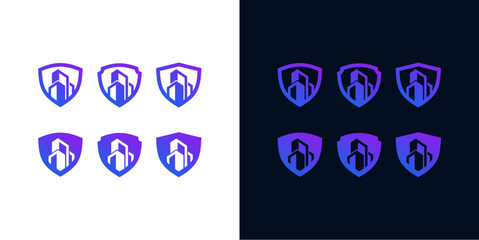 Amazing Vector security office building logo, made of shields and buildings, can be used in various media easily, set, editable, Exclusive
