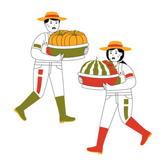 happy couple farming and garden vector illustration