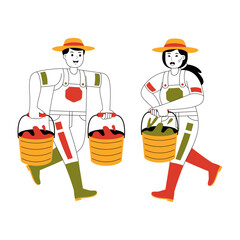 happy couple farming and garden vector illustration