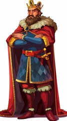 Obraz premium A king wearing a crown and robe stands with crossed arms