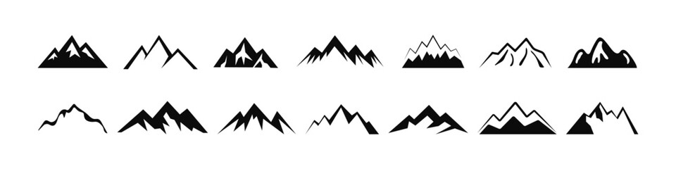 Mountains icon set. Mountain symbol, logo. Vector