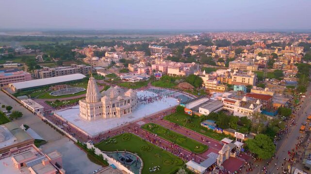 Prem Mandir Aerial View, Founded by Jagadguru Shri Kripalu Ji Maharaj in Vrindavan - Prem Mandir is the Temple of Divine Love.