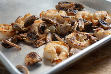 A view of ingredients for mushroom and shrimp fajitas.