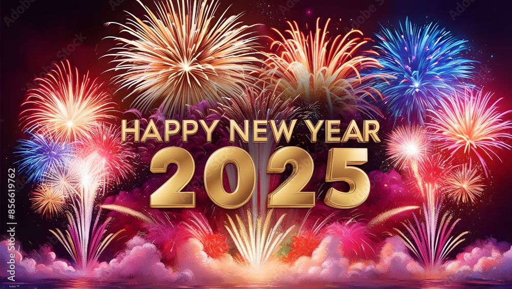 Wall mural festive wallpaper featuring a happy new year 2025 design.