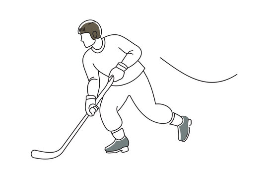 recommend clip art: Professional Player Shooting the Puck with Hockey Stick, doodle continuous line art vector illustration