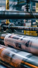 Close-up of a printing press machine
