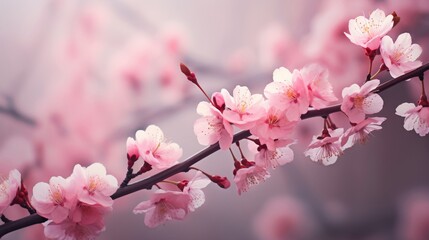 Obraz premium Pink cherry blossom in spring. Beautiful blossoming pink sakura flowers on branches.