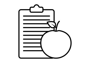 Icono negro de lista de alimentos y manzana de dieta