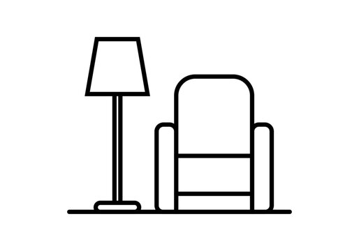 Icono negro de sof&aacute; y l&aacute;mpara de sal&oacute;n