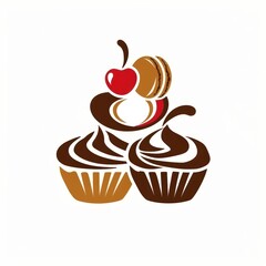 Two Chocolate Cupcakes with a Cherry and Macaroon