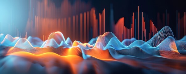 Abstract Technology Background with Wavy Lines and Data Visualization