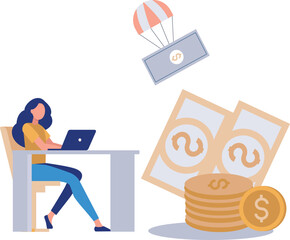 Girl is working online on a laptop.