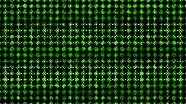 Sequence of green diamond-shaped led lights, panel light  