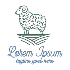 Vintage Retro Goat Lamb Sheep for Countryside Farm Design. Vector Illustration