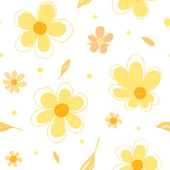 Yellow daisies - seamless simple pattern. Transparent background. PNG.