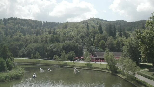 Aerial view over Noua Lake from Brasov in Romania