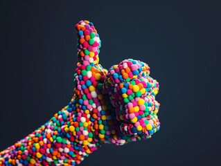 the thumbs up sign in the style of tiny colorful