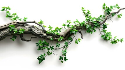 Obraz premium realistic twisted jungle branch with plant growing isolated on a white background