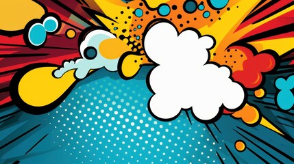 Obraz premium Vibrant and dynamic comic panel featuring bold speech bubble and abstract shapes, creating an actionpacked and exciting atmosphere.