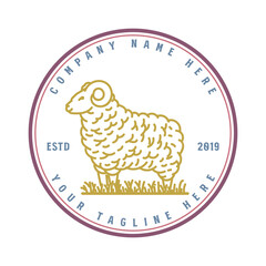 Vintage Retro Goat Lamb Sheep Farm Badge Emblem Label Design
