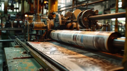 Close-up of newspaper printing press