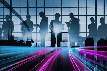 Abstract image of business people silhouette on glass window