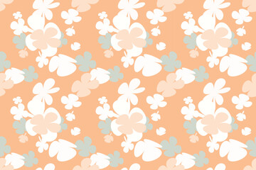 Spring Flower Pattern Vintage 70s Style Flower Background Illustration. Colorful Pastel Color Groovy Artwork Bundle, Y2k Nature Backgrounds With Spring Plants.