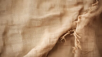 Fabric showcasing burlap texture and frayed edges.