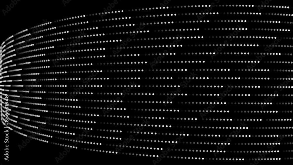 Fototapete Abstract Digital Mosaic Dots Halftone Tech Background Pattern. White Dots Moving Fast. Hi-Tech Minimal Technology Design Texture. Digital Data Flow Transfer. Vector Illustration.